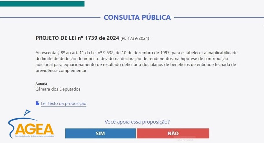 Aberta a consulta pública do PL 1739/2024.Vote SIM e apoie a proposição